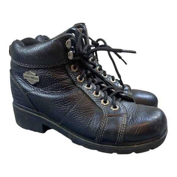 Harley Davidson Tyler 84280 Womens Motorcycle Boots Size 7 Black Lace Up Leather - Picture 2 of 12